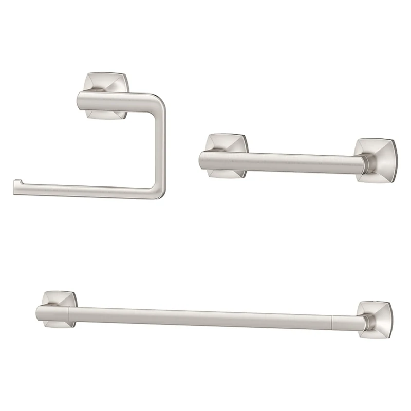 Pfister Vaneri 3-Piece Bathroom Hardware Set with Towel Bar, Towel Ring, and Toilet Paper Holder, Wall-Mounted, Spot Defense Brushed Nickel Finish, BTBVRI3GS