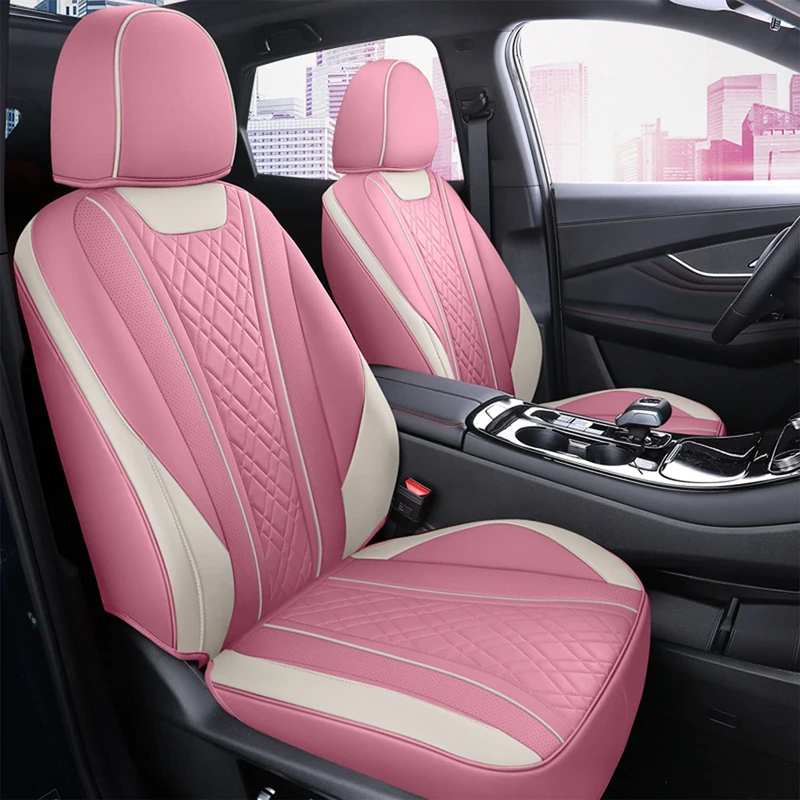 SanQing Front Seat Covers 2 Pieces, Super Luxurious Heavy Duty Waterproof Leather Automotive Vehicle Cover for Cars SUV Pick-up Truck, Universal Non-Slip Seat Pink Car Accessories (2 PCS Front/Pink)
