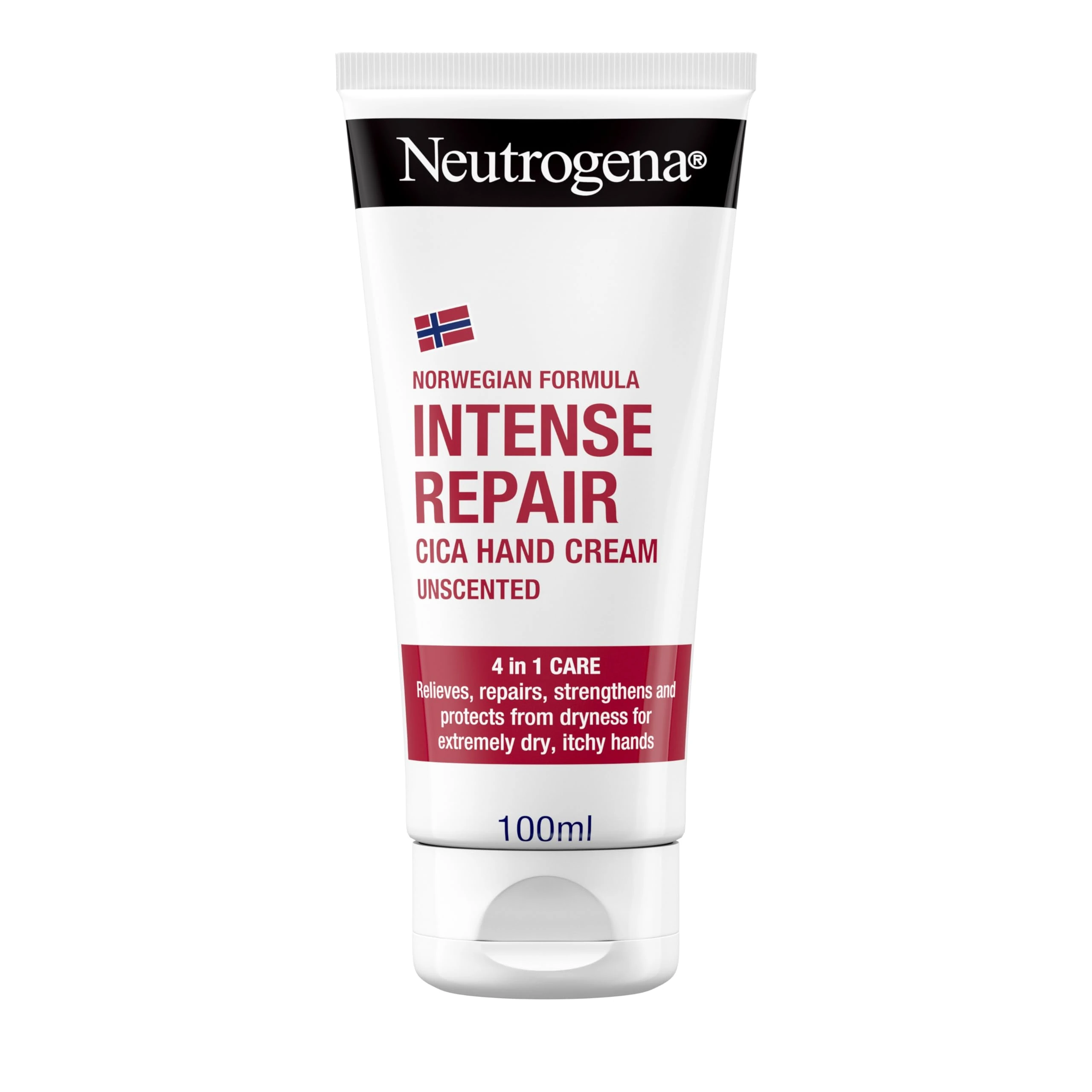 Neutrogena Norwegian Formula Intense Repair Unscented Hand Cream (1 x 100ml), With Glycerin and Panthenol, Helps Protect Very Dry Hands for Instant Relief with Long Lasting Care