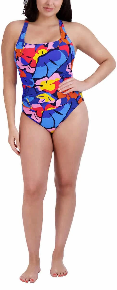 Nautica Womens Cross Back One Piece Swimsuit (as1, Alpha, x_s, Regular, Regular, Into The Jungle), Multi-color, XS