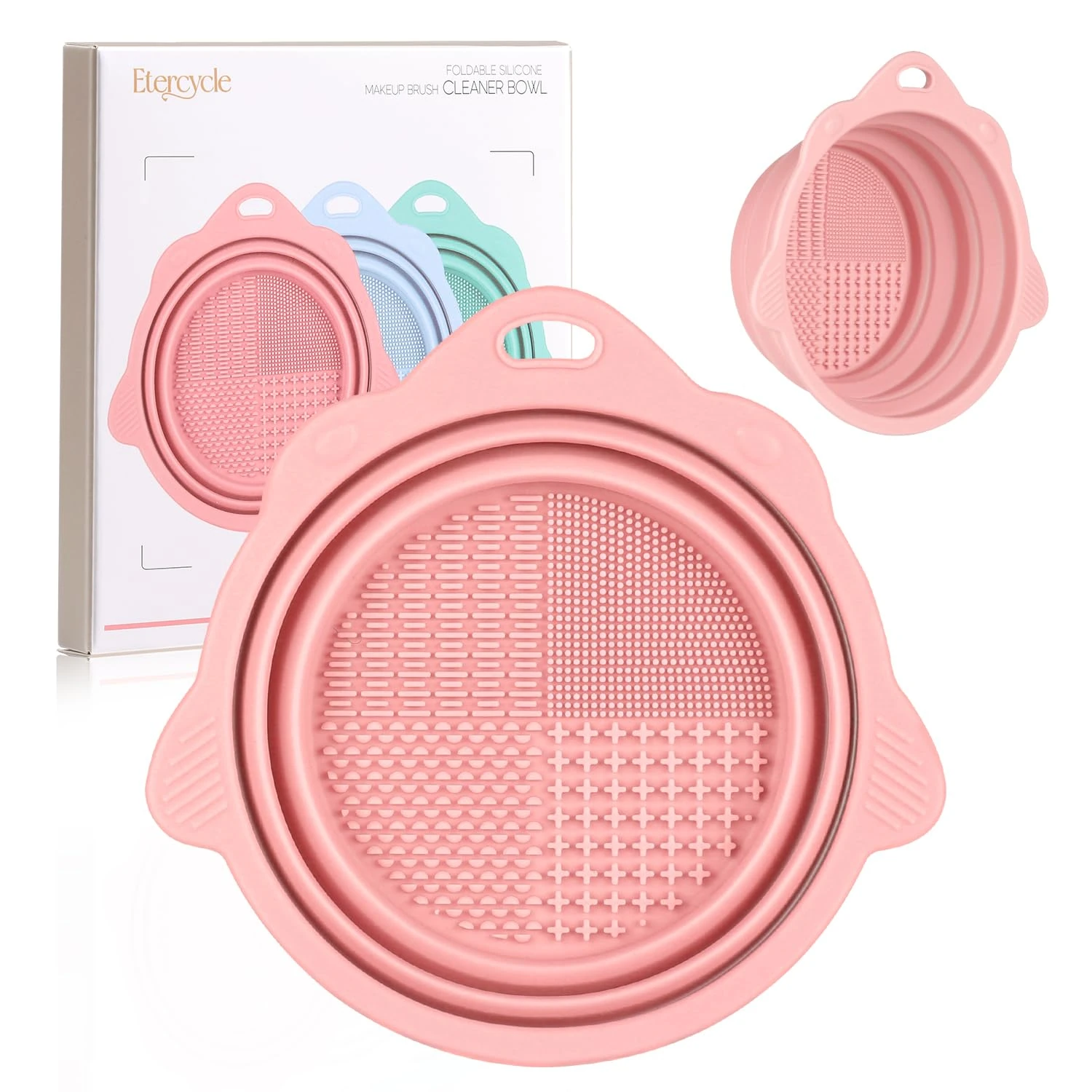 Foldable Silicone Makeup Brush Cleaner Bowl - Etercycle Portable Cleaning Tool for Brushes, Powder Puffs, and Sponges (Pink)