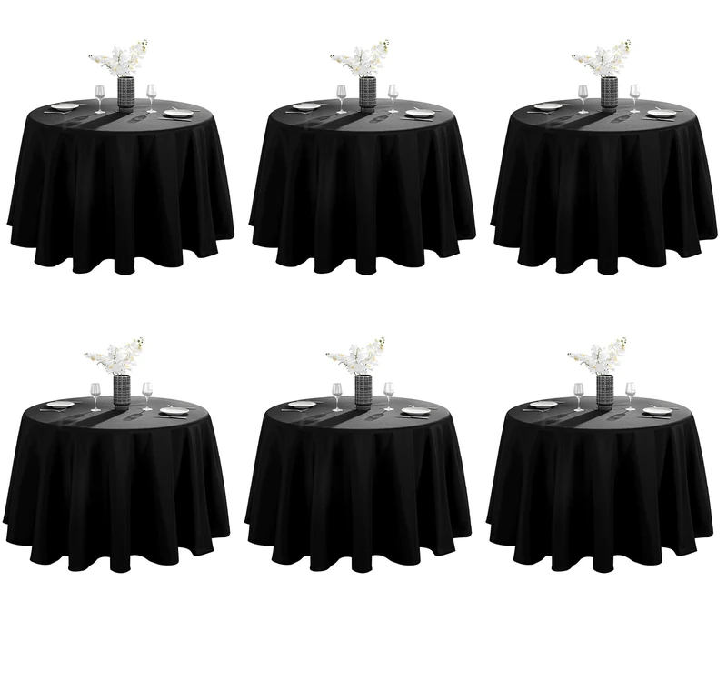 VidaFete 6 Pack 132inch Black Round Tablecloth