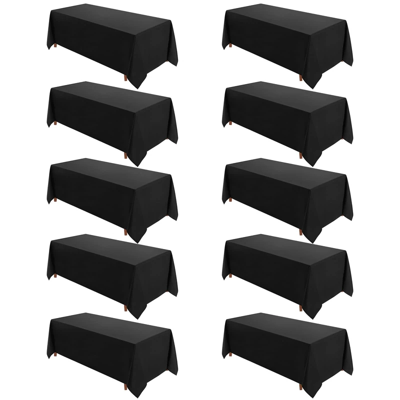 Vidafete 10 Pack 90*156inch Rectangle Tablecloth Polyester Table Cloth，Stain Resistant and Wrinkle Polyester Dining Table Cover for Kitchen Dinning Party Wedding Rectangular Tabletop Decoration(Black) - Image 1