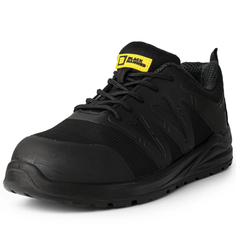 Black Hammer Mens Safety Trainers Lightweight Steel Toe Cap with Midsole Protection Work Shoes S1P SRC Norman (12 UK) Black