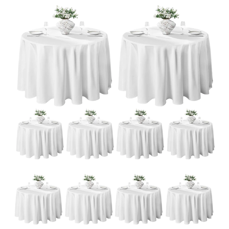 Vidafete 10 Pack 108inch Round Tablecloth Polyester Table Cloth，Stain Resistant and Wrinkle Polyester Dining Table Cover for Kitchen Dinning Party Wedding Rectangular Tabletop Buffet Decoration(White)