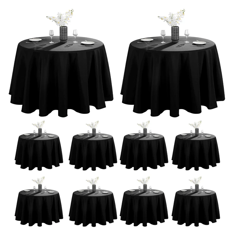 Vidafete 10 Pack 132inch Round Tablecloth Polyester Table Cloth，Stain Resistant and Wrinkle Polyester Dining Table Cover for Kitchen Dinning Party Wedding Rectangular Tabletop Buffet Decoration(Black)