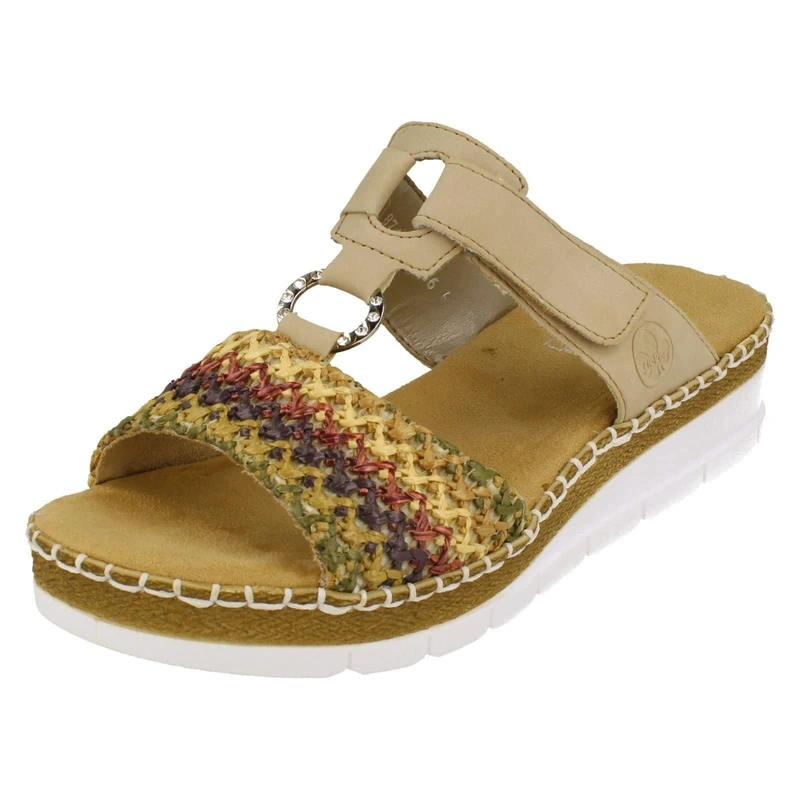 Rieker Ladies Summer Slip On Sandals with Adjustable Strap V1243-90 - Multi Synthetic - UK Size 6 - EU Size 39 - US Size 8
