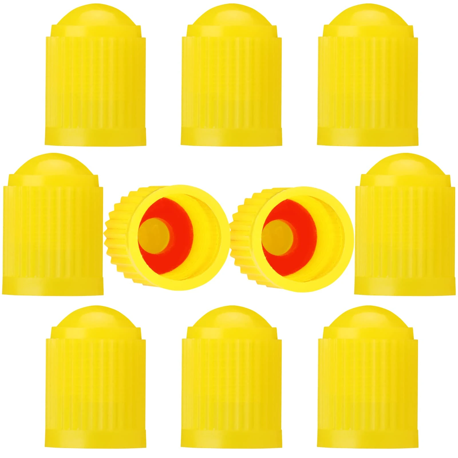TCPENG® 10PCS Tyre Valve Caps, with O Rubber Seal Ring, Universal Stem Covers for SUV, Cars, Bike, Motorcycles, Trucks, Heavy-Duty, Airtight Seal, Screw-On, Easy to Operation (10 Pack Yellow)