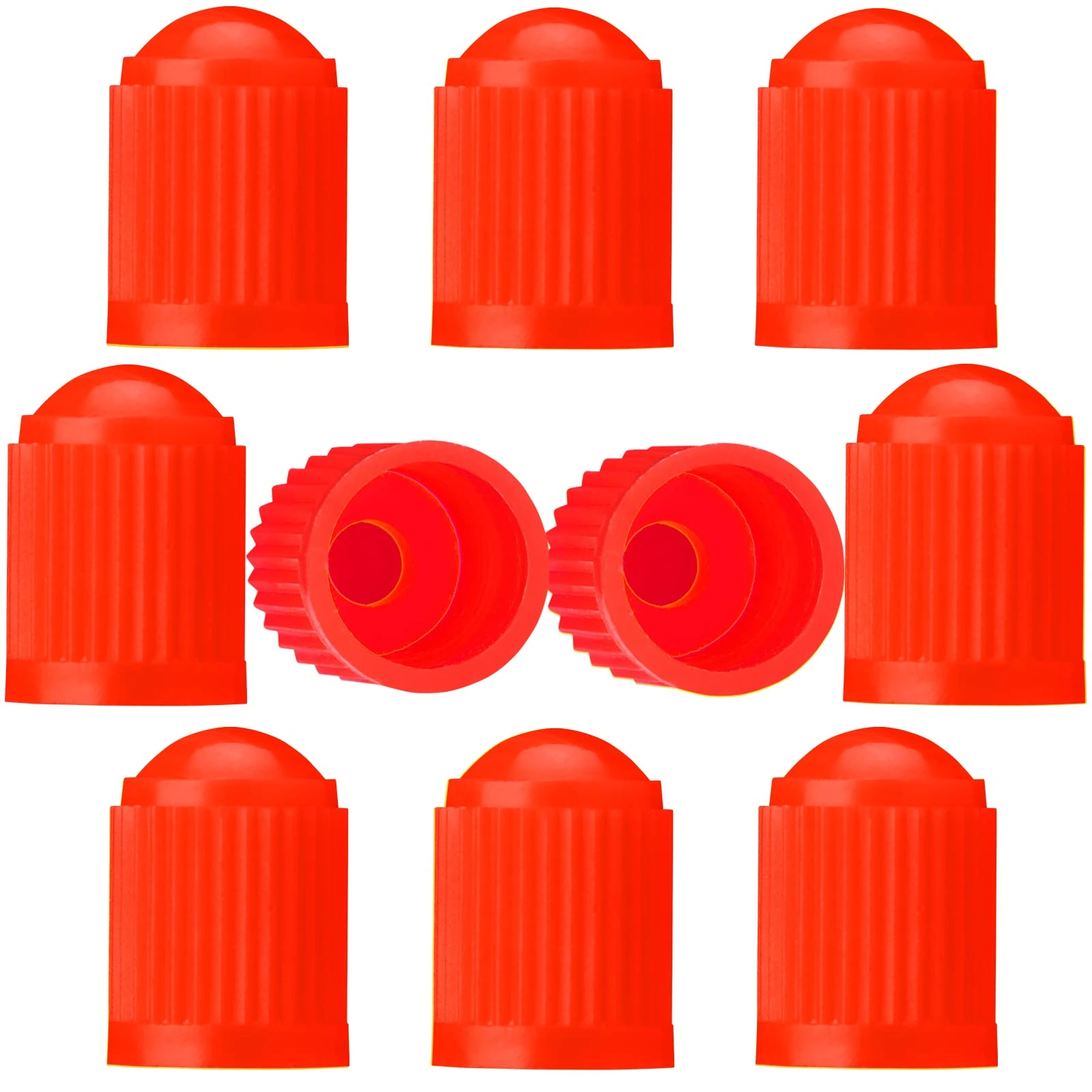 TCPENG® 10PCS Tyre Valve Caps, with O Rubber Seal Ring, Universal Stem Covers for SUV, Cars, Bike, Motorcycles, Trucks, Heavy-Duty, Airtight Seal, Screw-On, Easy to Operation (10 Pack Red)