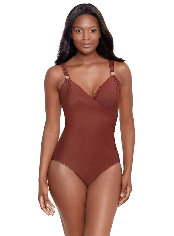 Miraclesuit Women's Swimwear Siren Tummy Control Underwire Bra One Piece Swimsuit, Tamarind, 6