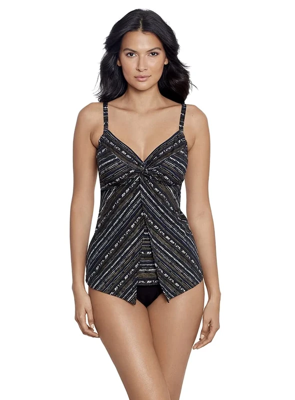 Miraclesuit Women's Swimwear Love Knot Sweetheart Neckline Underwire Bra Tankini Bathing Suit Top, Cypher Black/Multi, 8