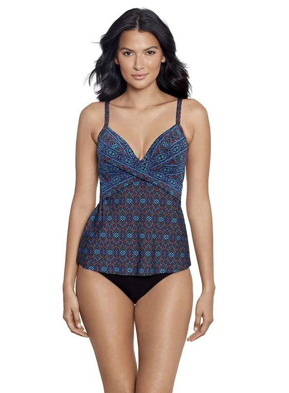Miraclesuit Women's Swimwear Thebes Allura Underwire Bra Tummy Control Tankini Top, Multi, 14