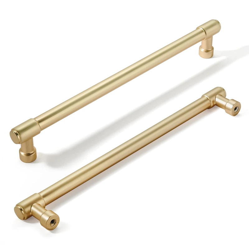 khtumeware 10 Pack Brushed Brass Cabinet Pulls 8 Inch(203mm) Hole Center Gold Drawer Pulls Cabinet Hardware Kitchen Cabinet Handles for Bathroom Dresser Pulls