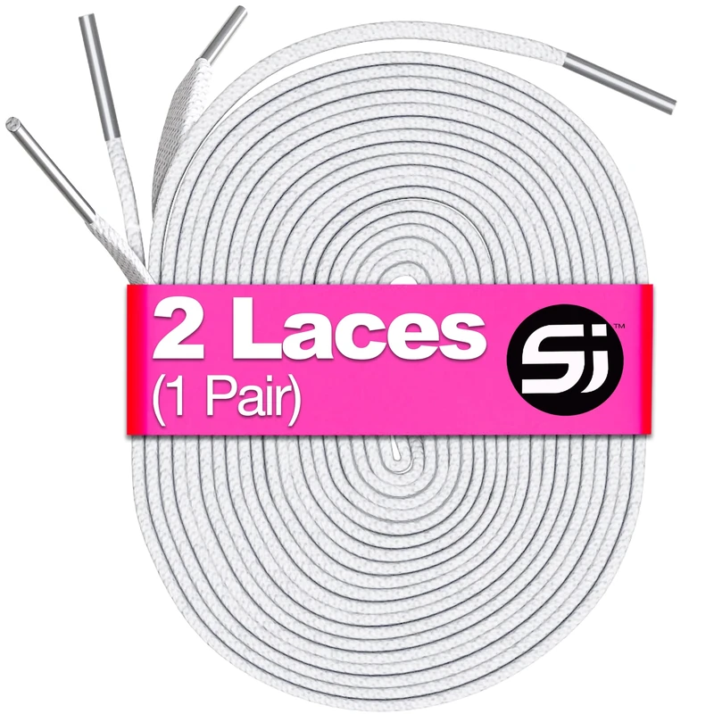S&J Flat Shoelaces for Trainers Converse Air Force 1, Replacement Sneaker Laces for Sport Shoes, Casual Shoe, Durable Shoelaces for Kids Adult Men and Women 8mm width, 120mm length (WHITE)