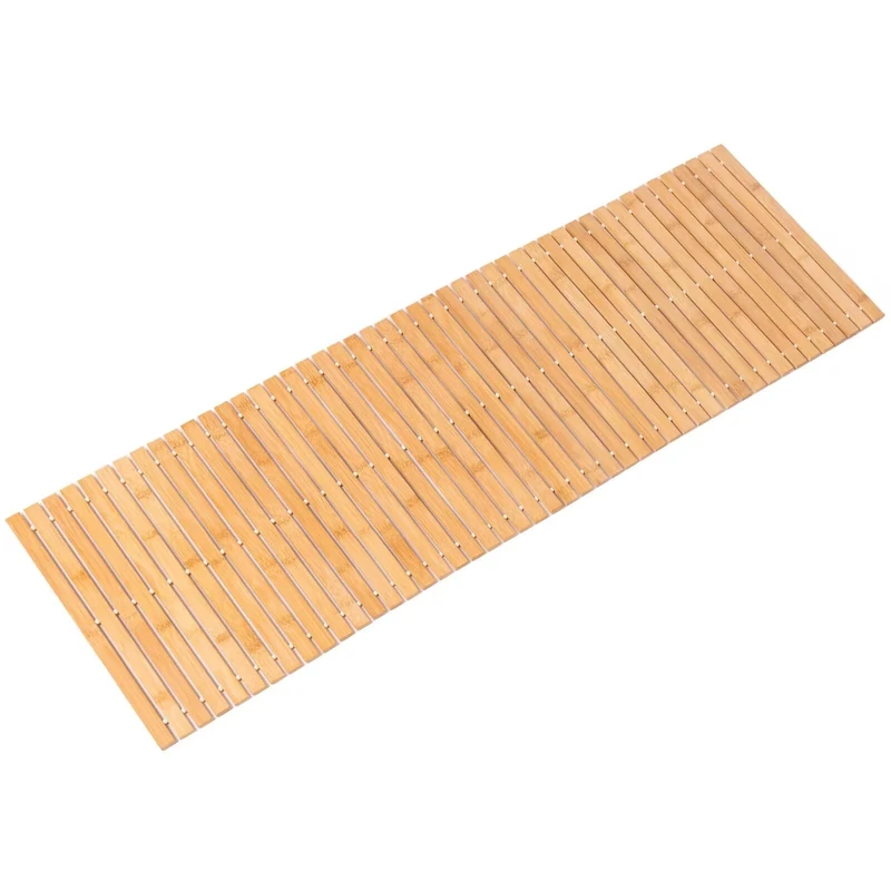Bamboo Bath Mat Bathroom Runner Long Large Rugs Floor Wood Shower Bathtub Waterproof Non Slip Accessories 16x48 Inch Easy to Clean, Natural Bamboo, 1 pc