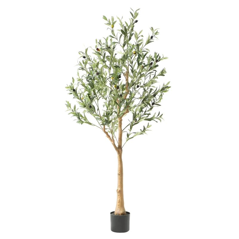 Nafresh 5Ft Realistic Texture Potted Silk Artificial Olive Tree, Fake Olive Trees Indoor Outdoor Decor