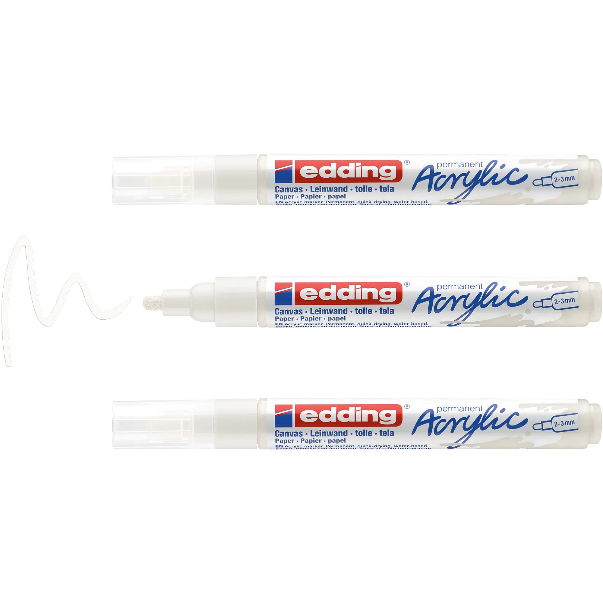 edding 5100 acrylic marker medium - white - 3 waterproof acrylic paint marker - round nib 2-3mm - acrylic paint pen for drawing on canvas, art paper and wood - acrylic markers for pebbles