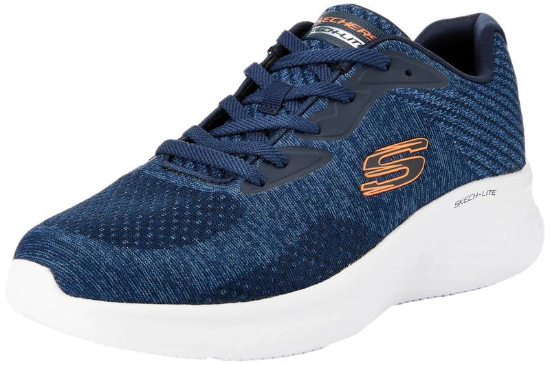 Skechers Men's Skech-Lite Pro Faregrove Sneaker, Navy Circular Knit/Synthetic/Orange Trim, 7.5 UK