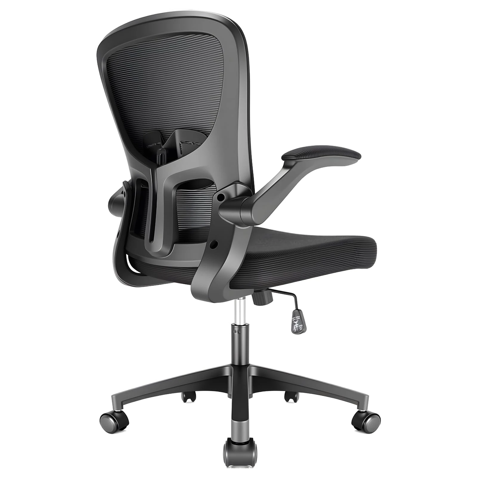 Durrafy Office Chair Ergonomic, Desk With 90° Flip-up Armrests and Lumbar Support, Mid Back Office Desk Chair, Height-Adjustable, Mesh Swivel Chair with Silent casters, Suitable for Home Office