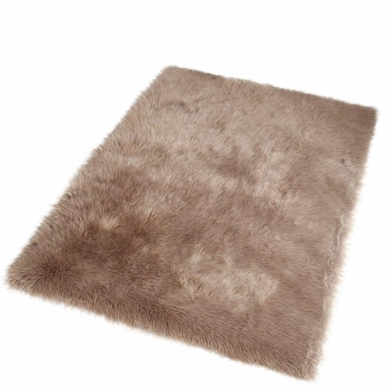 Goolela Faux Sheepskin Fur Area Rug 5x8 Light Brown Beige Fluffy Fuzzy Furry Shag Rug for Bedroom Living Room Washable Rectangle