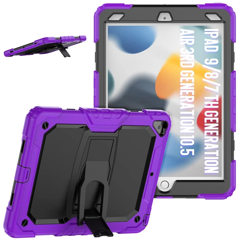 Case for iPad 10.2 9th/8th/7th gen 2021/2020/2019 with Foldable stand, Fashion Shockproof Case with Three-in-one Design Purple