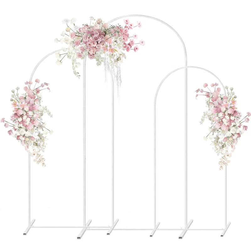PATPROPS Metal Wedding Arch Backdrop Stand,3-Piece Arch Backdrop Stand for Wedding Ceremony Bridal Party Birthday Party Balloon Arch Decoration(White)