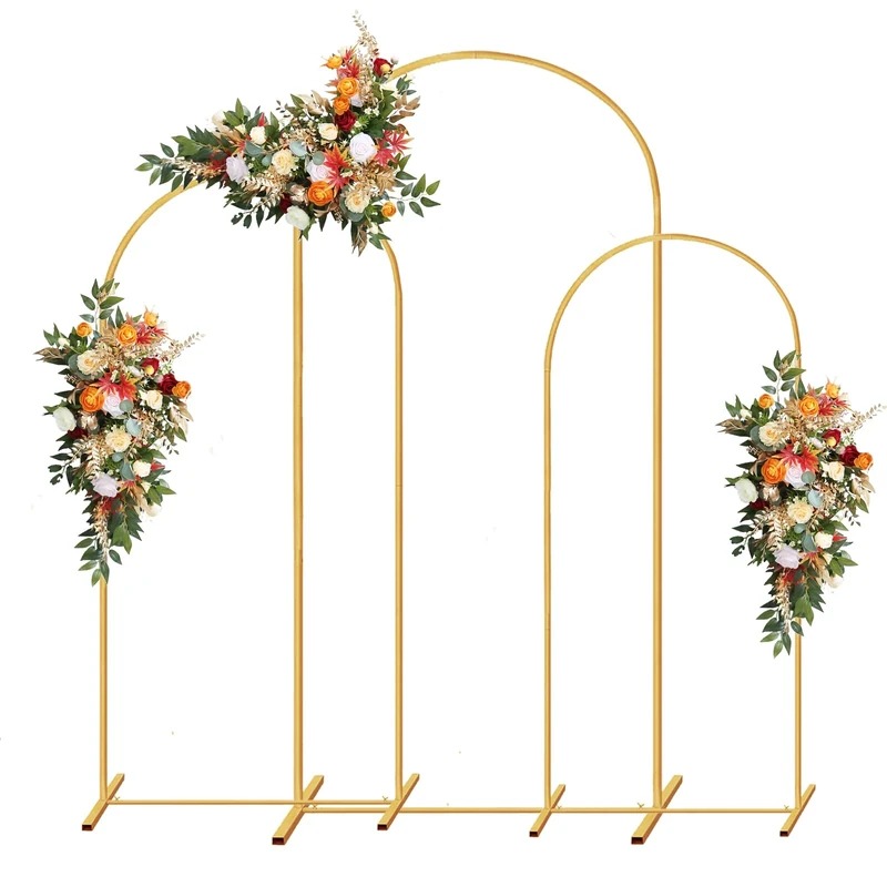 Metal Wedding Arch Backdrop Stand,3-Piece Gold Arch Backdrop Stand for Wedding Ceremony Bridal Party Birthday Party Balloon Arch Decoration(Gold)