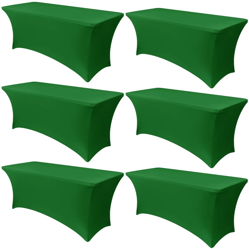 Obstal 6 Pack Stretch Spandex Table Covers for 8 Foot Tables - 8 FT Universal Rectangular Fitted Tablecloth Protector for Wedding, Banquet, Party (Green, 96 Length x 30 Width x 30 Height Inches)