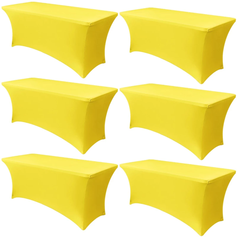 Obstal 6 Pack Stretch Spandex Table Covers for 6 Foot Tables - 6 FT Universal Rectangular Fitted Tablecloth Protector for Wedding, Banquet, Party (Yellow, 72 Length x 30 Width x 30 Height Inches)