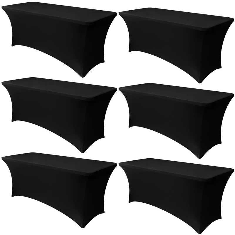 Obstal 6 Pack Stretch Spandex Table Covers for 6 Foot Tables - 6 FT Universal Rectangular Fitted Tablecloth Protector for Wedding, Banquet, Party (Black, 72 Length x 30 Width x 30 Height Inches) - Image 1
