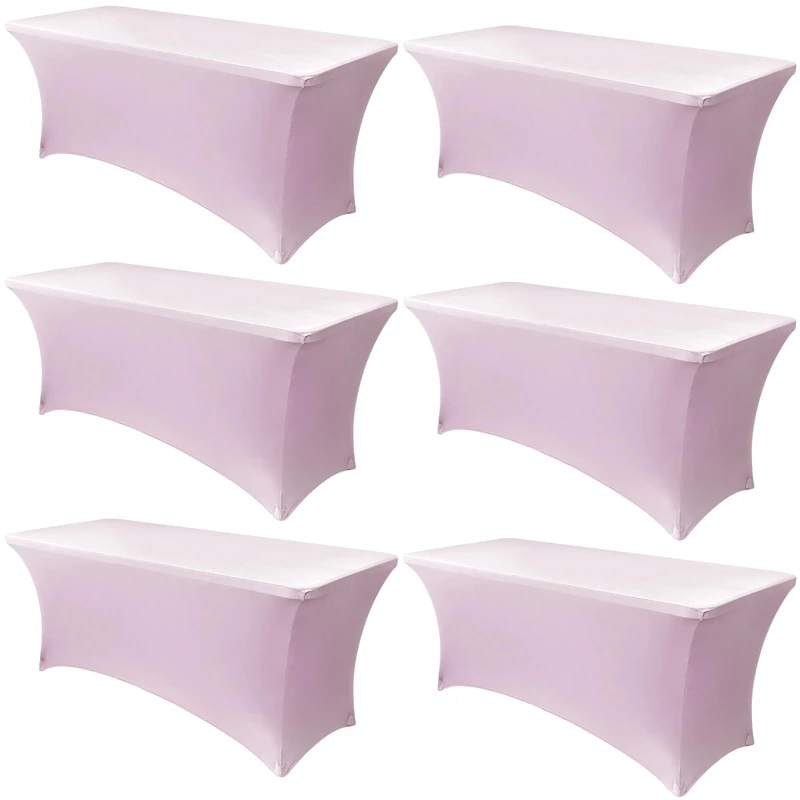 Obstal 6 Pack Stretch Table Covers for 6 Foot Tables - 6 FT Universal Rectangular Fitted Tablecloth Protector for Valentine's Day, Wedding, Banquet, Party (Pink, 72 x 30 x 30 Inches)