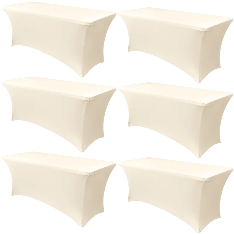 Obstal 6 Pack Stretch Spandex Table Covers for 6 Foot Tables - 6 FT Universal Rectangular Fitted Tablecloth Protector for Wedding, Banquet, Party (Cream, 72 Length x 30 Width x 30 Height Inches)