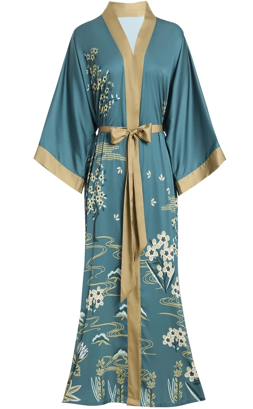 Aensso Women's Long Soft Lightweight Silk Kimono Robes, Starry Night, One Size