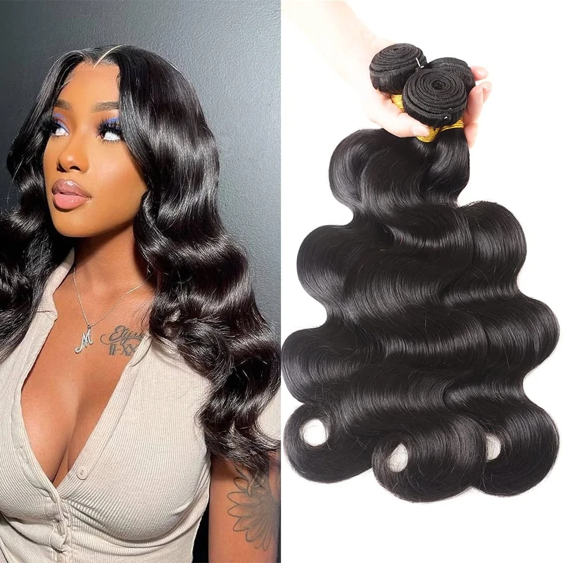 Aspumod 12A Human Hair Bundles Body Wave 3 Bundles Human Hair 16 18 20 Inch 100% Unprocessed Brazilian Virgin Hair Bundles Deals Human Hair Weave Body Wave Human Hair Extensions Natural Color AIMAKER