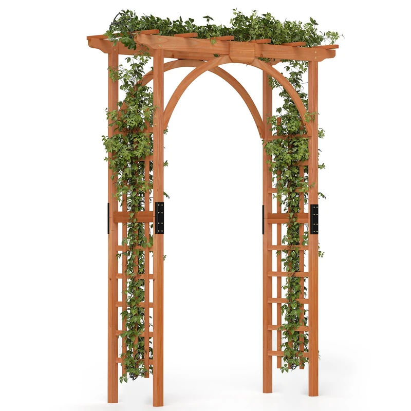 GiantexUK Wooden Garden Arch, Entryway Trellis Pergola Arbour, Outdoor Yard Lawn Plant Climbing Archway for Wedding Ceremony Party Decoration (160 x 60 x 215cm)