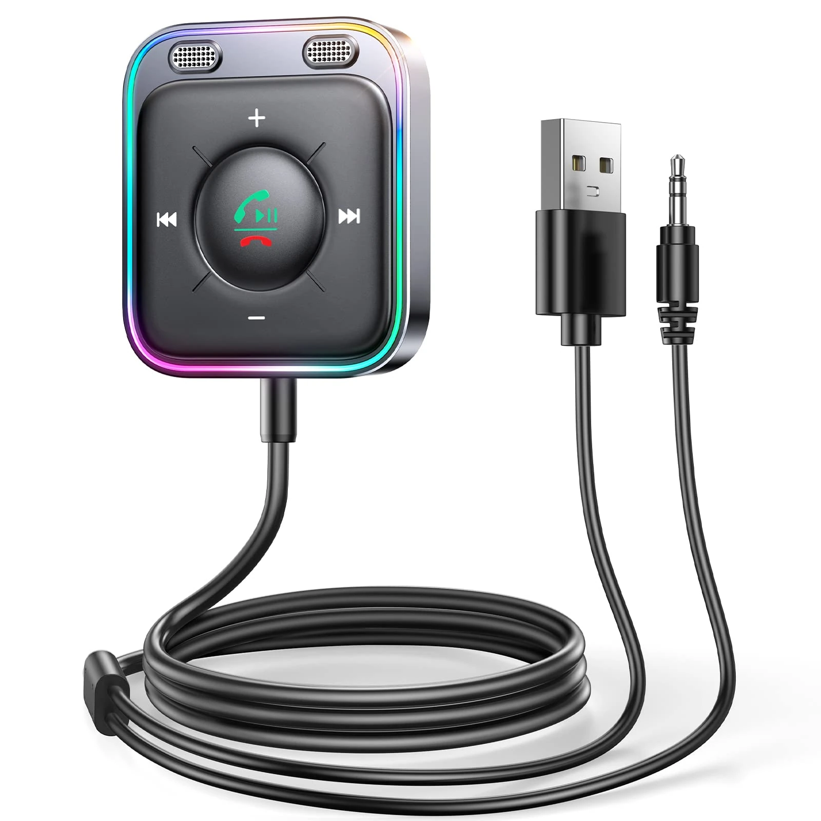 Joyroom Car Bluetooth 5.3 Aux Adapter with Dual Mics and Noise Cancellation, USB Aux Receiver for Car Stereo Music Streaming and Hands-Free Calls