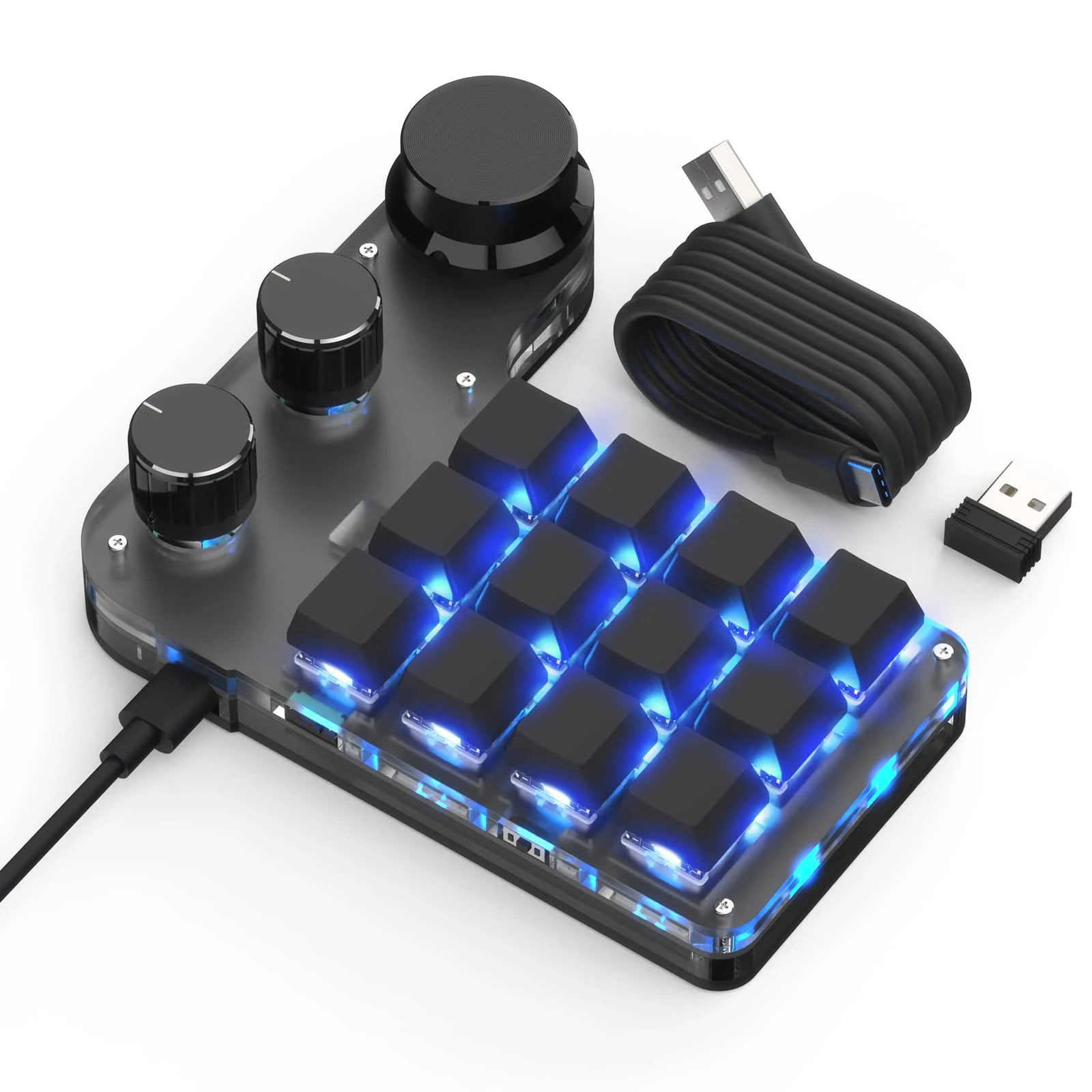 BRIMFORD Mini Macro Keyboard, One Handed Custom Programmable Macro Keypad Multifunction 12Keys 3 Knobs Compatible for Mac OS,Windows,Vista, Programmable Keypad Suitable for Office Gaming Lab