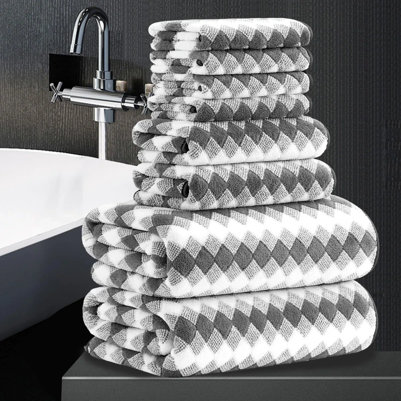 8 Piece Bathroom Towel Set Dark Grey|2 Oversized Large Bath Towels Sheet,2 Hand Towels,4 Washcloths| 600GSM Soft Premium Towel Set for Bathroom Hotel,Highly Absorbent Quick Dry Bath Towel Collections