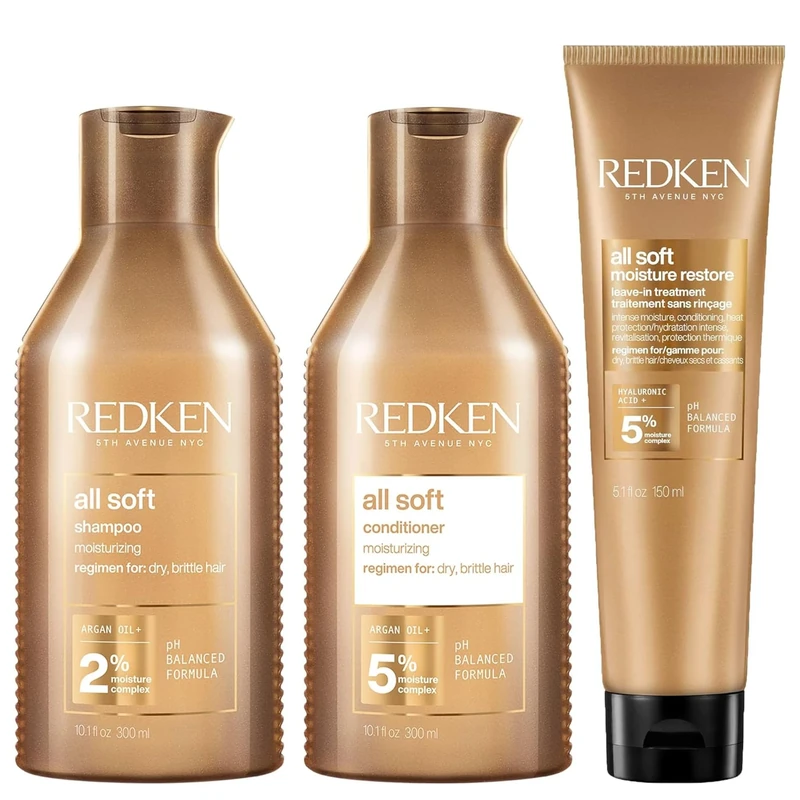 REDKEN | All Soft Hydrating Shampoo, Conditioner 300ml and Moisture Restore Leave In Treatment 150ml for Ultimate Immediate Hydration & Shine