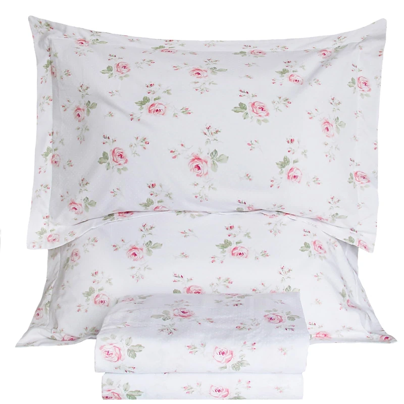 QSH 100% Cotton Sheets for King Size Bed-Shabby Vintage Chic Rose Flower Floral Printed Bedding Sheets 17.5" Extra Deep Pockets Bed Sheets Soft and Breathable 4pcs
