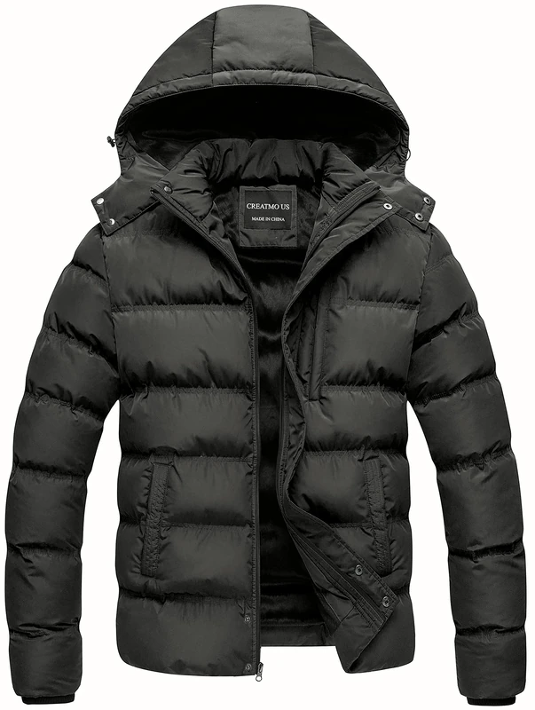 CREATMO US Men's Puffer Jacket Waterproof Winter Parka jacket Warm Thicken Ski Coat, Grey, S