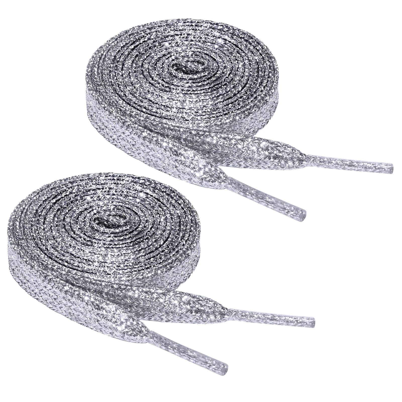 Flintronic 2 Pairs Glitter Shoelaces - Shiny Flat Shoe Laces, Sparkling 1.2m*10mm Boot Laces Replacement for Sneakers, Canvas Shoes - Fit Kids Adults/Silver