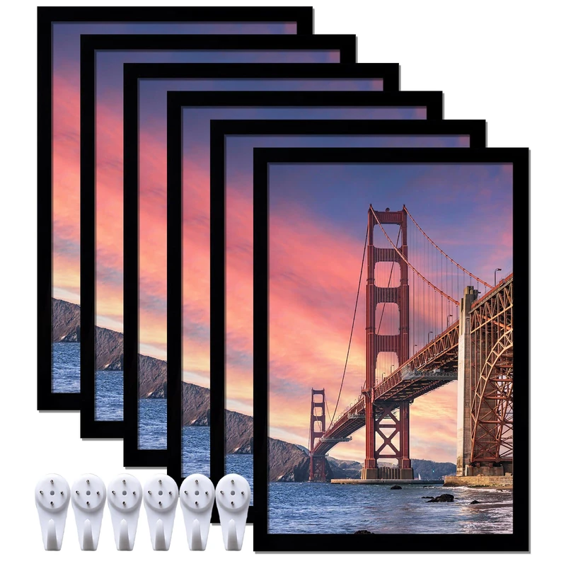 ijuerybai 6 Sets 16x24 Picture Frame, Frames for 16 x 24 Canvas Collage Photo Poster Certificate Wall Gallery, High Transparent Horizontal Vertical Black 16 by 24 Inches - Image 1
