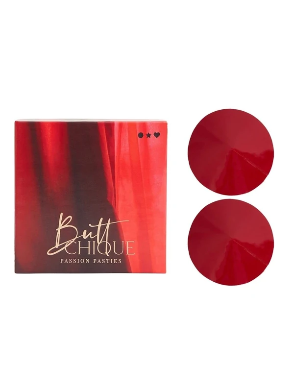 BUTTCHIQUE Leather Passion Circle Nipple Passion Pasties (Pack of 1 Pair), Red