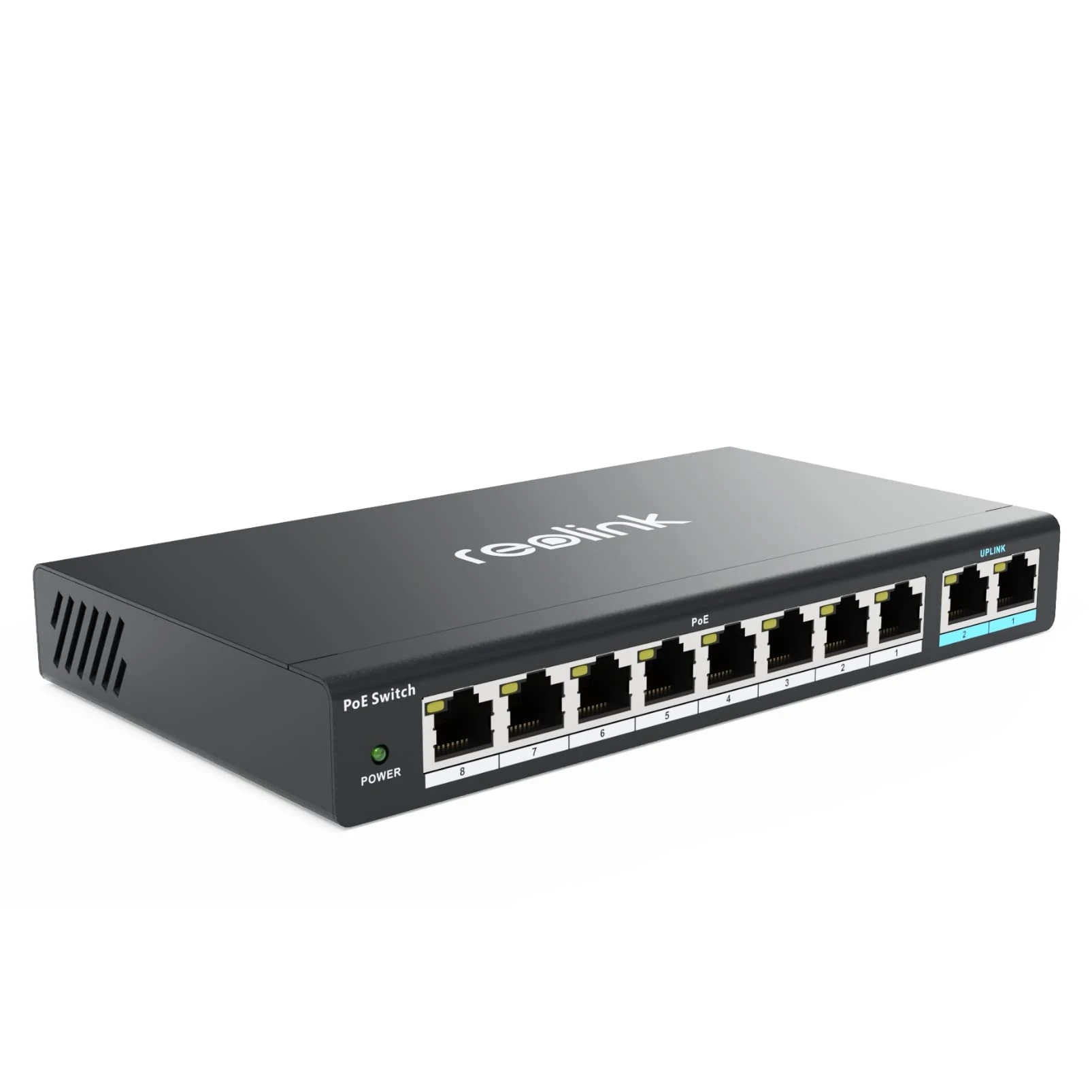 Reolink PoE Switch with 8 PoE Ports, 2 Gigabit Uplink Ports, Up to 120W Total for All PoE ports, Ideal NVR PoE IP Cameras, IEEE802.3af/at, Desktop/Wall Mount, RLA-PS1