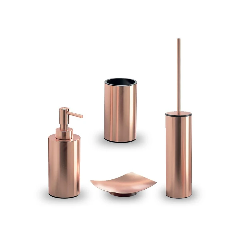 GEDY Electric Set of 4, 1 Soap Dish, 1 Toilet Brush, 1 Soap Dispenser and 1 Toothbrush Holder, Stainless Steel Series, Rose Gold