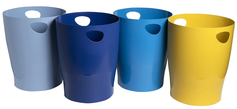 Exacompta - Ref. 45302D - Set of 8 waste paper baskets with handles ECOBIN BeeBlue in PP - large capacity 15 liters - dimensions 26.3 x 26.3 x 33.5 cm - for office or home - 4 assorted colors