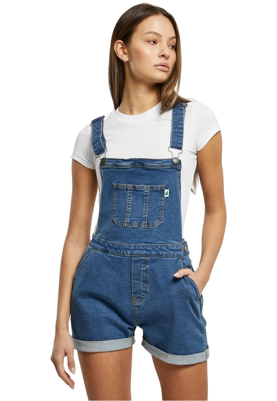 Urban Classics Women's Ladies Organic Short Dungaree T-Shirt, Clearblue Washed, S