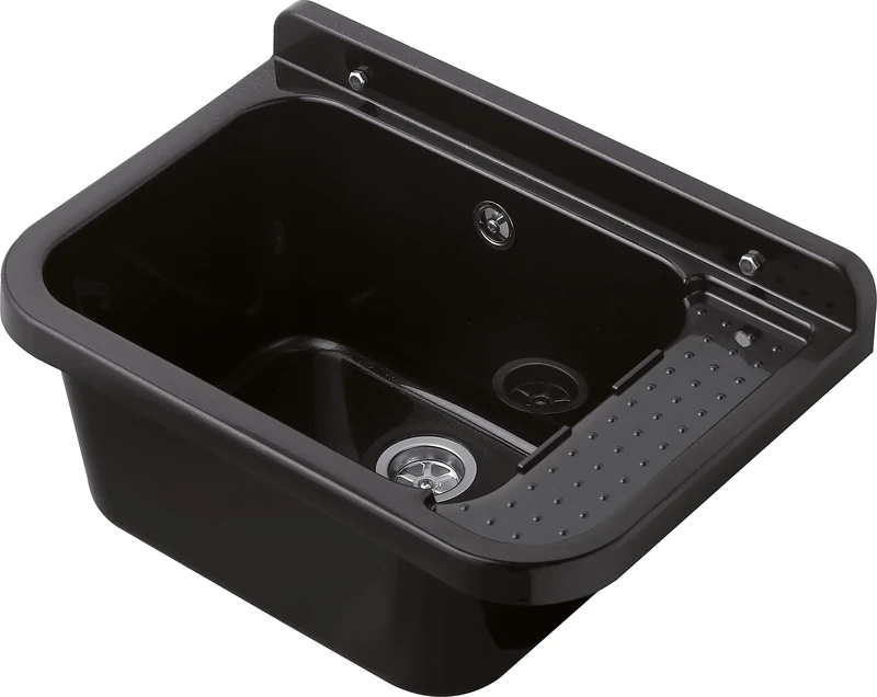 Negrari Wall Sink Pilozzo 2051NAM in Resin, Weather Resistant, Supplied with Fixing Kit and Drain Kit, for Outdoor 50x34h21, Black Glittered
