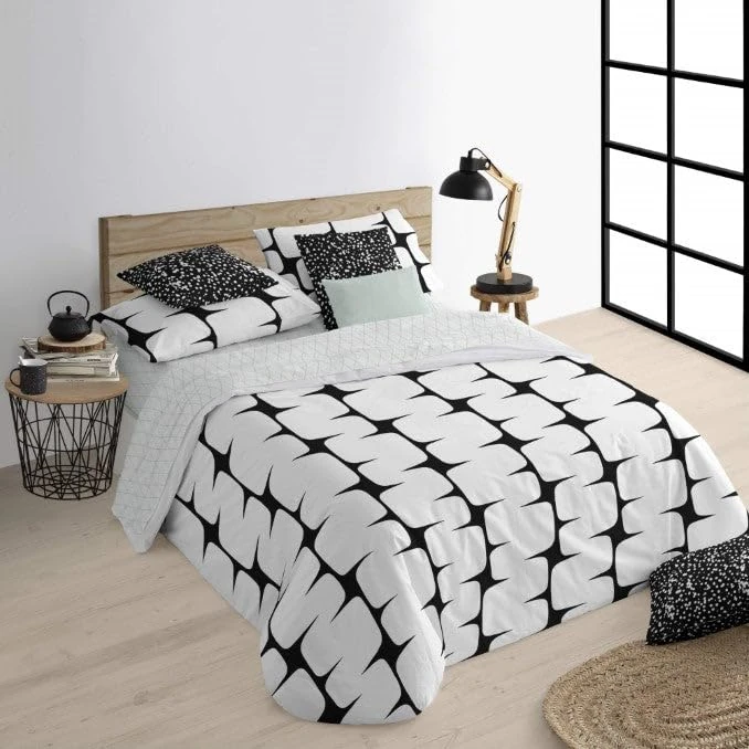 BELUM | Duvet Cover for Bed 200 x 200 cm | Fabric: 100% Organic Cotton 175 Thread Count | Oeko-Tex Certified | Model: Lahan Black